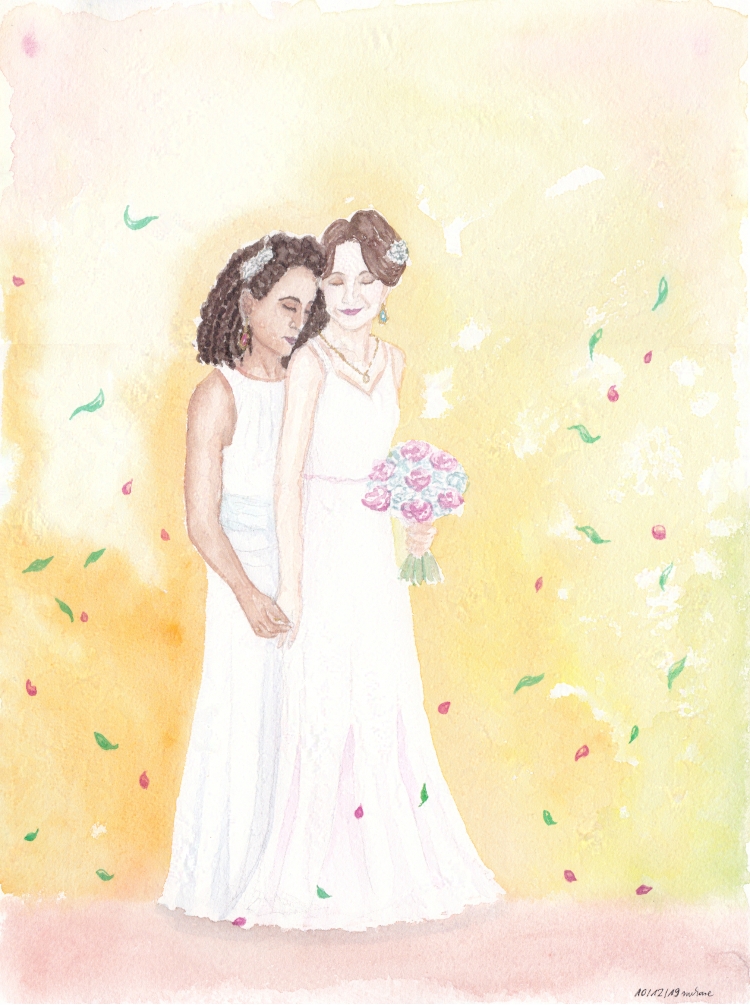 Frannie and Elaine as brides at their wedding